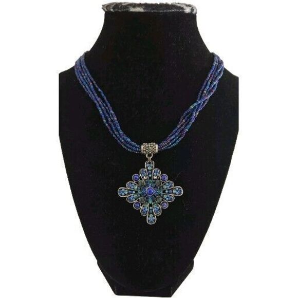 VTG F.A.I.T.H multicolor Rhinestones Pendant Multi Strand Seed Beads Necklace - Picture 5 of 14